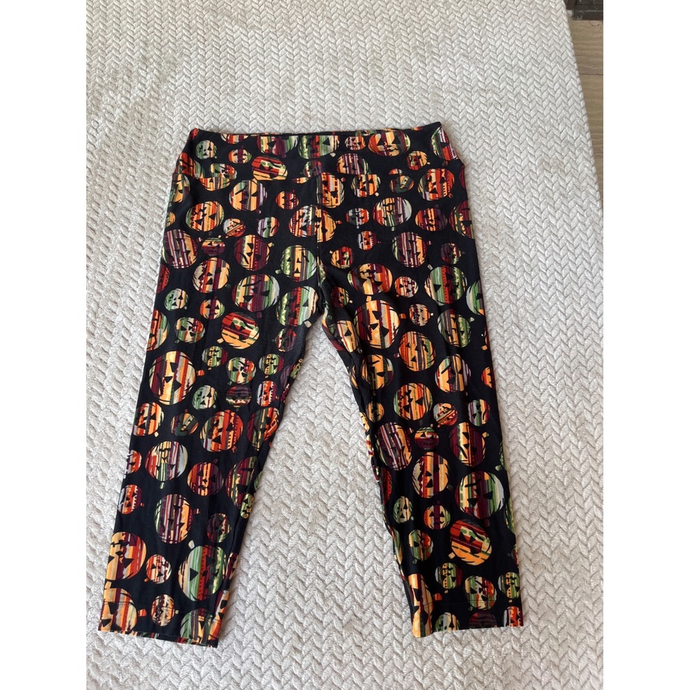 LuLaRoe Tall & Curvy Halloween Pumpkin Jack-O-Lantern Leggings Black TC